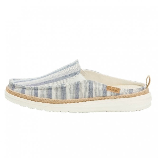 Mule Slip-on In Cotone Blu A Righe Heydude Lexi