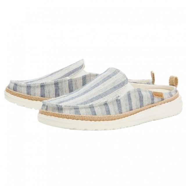 Mule Slip-on In Cotone Blu A Righe Heydude Lexi