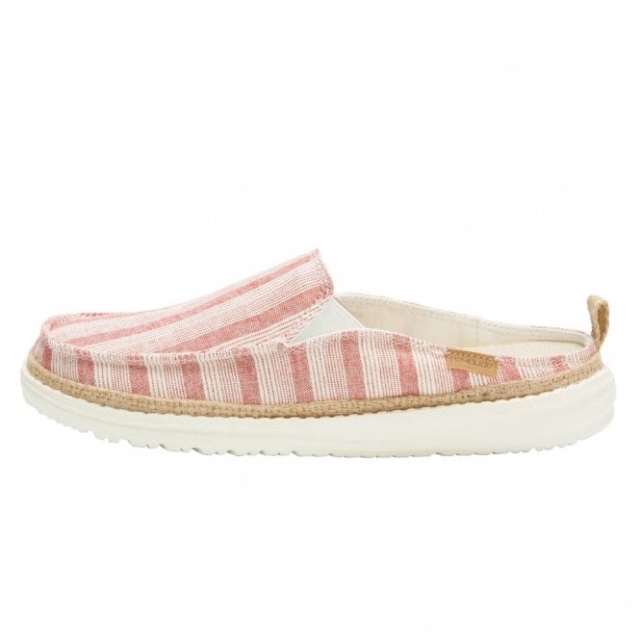Mule Slip-on In Cotone Rosso Heydude Lexi Stripes
