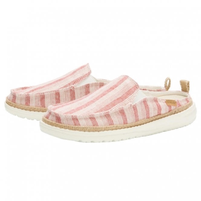 Mule Slip-on In Cotone Rosso Heydude Lexi Stripes