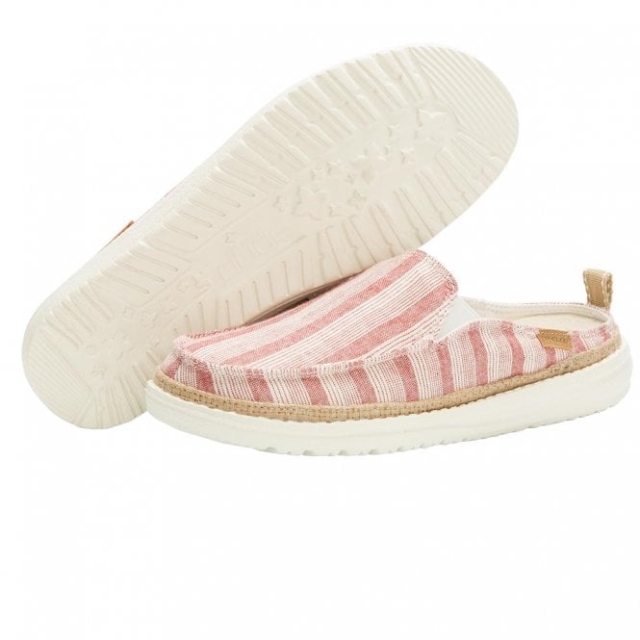 Mule Slip-on In Cotone Rosso Heydude Lexi Stripes