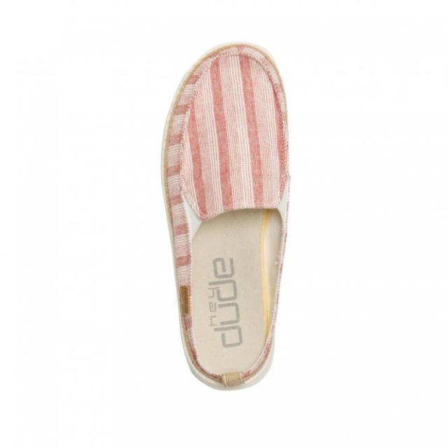 Mule Slip-on In Cotone Rosso Heydude Lexi Stripes